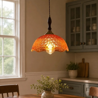 Vintage Scalloped Glass Pendant Light