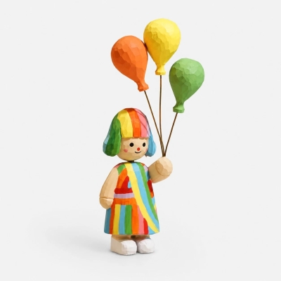 Rainbow Balloon Girl Wooden Figurine