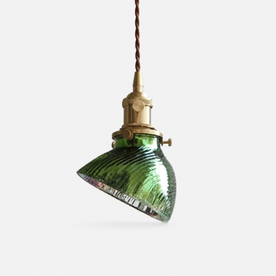 Mini suspension vintage en verre c&ocirc;tel&eacute; et laiton