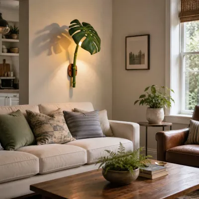 Applique da esterno a LED a forma di foglia di Monstera, in resina, con design botanico.