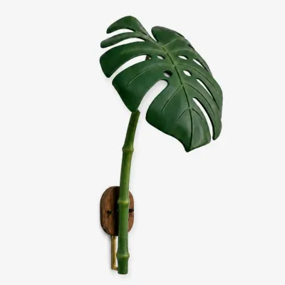 Applique da esterno a LED a forma di foglia di Monstera, in resina, con design botanico.