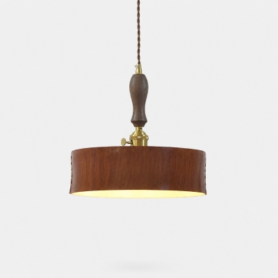 Suspension vintage en cuir marron avec accents en bois