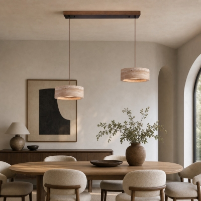 Suspension LED lin&eacute;aire en travertin jaune