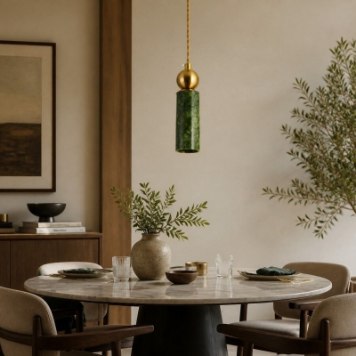 Green Jade Cylinder Pendant Light