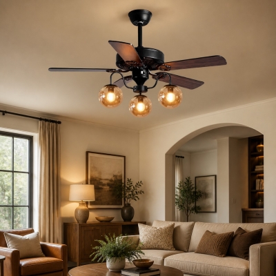 Ventilateur de plafond rustique en bois avec lumi&egrave;re