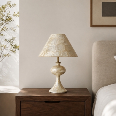 Capiz Shell Table Lamp with Sculptural Shade and Base - Natural Seashell Accent for Bedroom