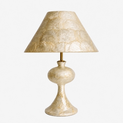 Capiz Shell Table Lamp with Sculptural Shade and Base - Natural Seashell Accent for Bedroom