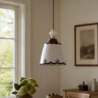 Vintage Hand-Painted Ceramic Pendant Light