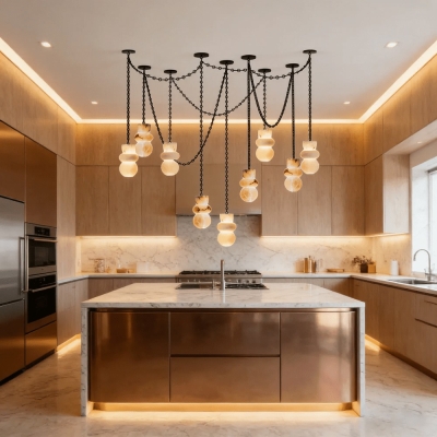 Black Metal Alabaster Chain Swag Chandelier