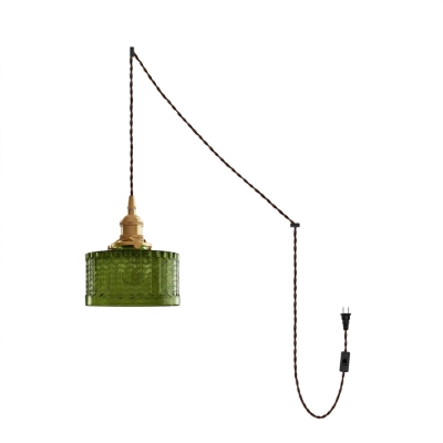Luminaire suspendu Swag enfichable en verre vert Chevron
