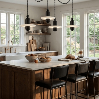 Black Metal Alabaster Chain-Hung Chandelier