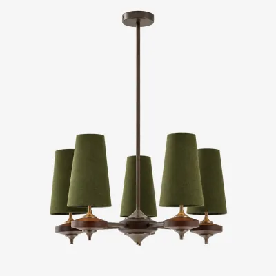 Hour Rho Walnut & Velvet Chandelier