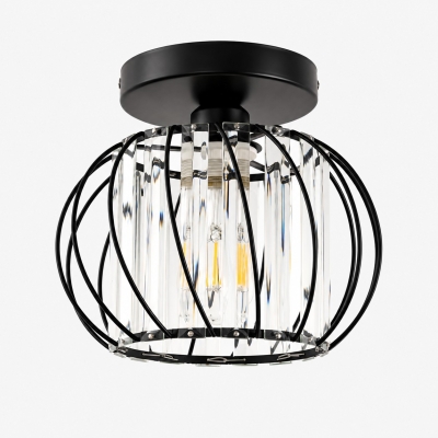 Geometric Cage Semi-Flush Mount Crystal Ceiling Light for Hallway and Entryway