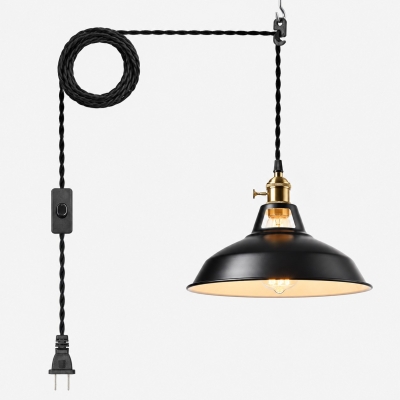 Pendelleuchte im Landhausstil mit Stecker und Ein-/Aus-Schalter &ndash; verstellbarer Metallschirm