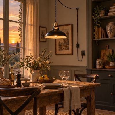 Pendelleuchte im Landhausstil mit Stecker und Ein-/Aus-Schalter &ndash; verstellbarer Metallschirm
