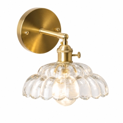 Vintage Brass Puff-Skirt Glass Wall Lamp