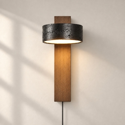 Applique &agrave; brancher en noyer et travertin noir avec cha&icirc;nette