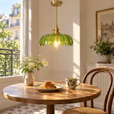 Pendentif en verre tulipe c&ocirc;tel&eacute; vintage pour salle &agrave; manger, finition en laiton, cinq couleurs