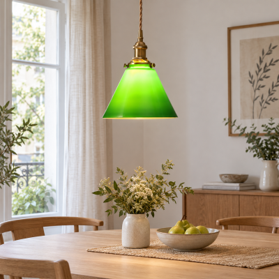 L&aacute;mpara colgante vintage de cristal verde