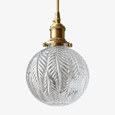 Suspension vintage en verre &agrave; motif de feuilles