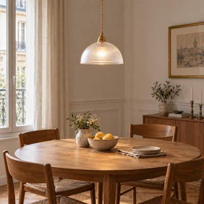 Suspension vintage en verre c&ocirc;tel&eacute; avec finition laiton