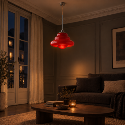 Suspension sculpturale en verre stratifi&eacute; Bomiello, chrom&eacute;e, pour salon, 18 cm / 7 po