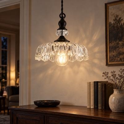 Lampe &agrave; suspension vintage en verre &agrave; fleurs avec pi&egrave;ces m&eacute;talliques en laiton massif, 24 cm (9,64 po)