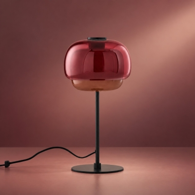 Lampe de table en verre color&eacute; P&eacute;ricl&egrave;s &ndash; Double d&ocirc;me embo&icirc;t&eacute;, tige noire fine, quatre tons