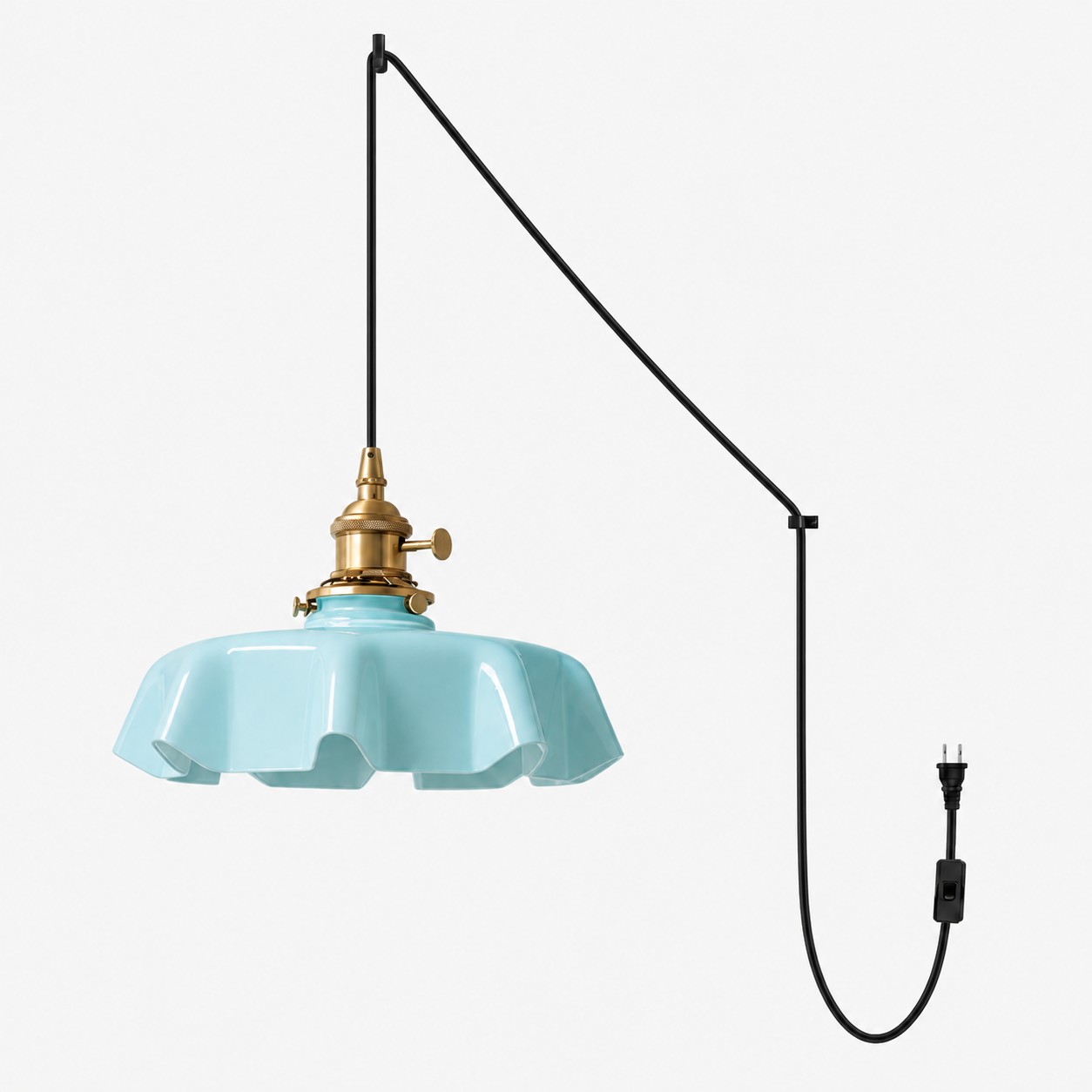 Pleated Glass Antique Brass Plug-In Swag Pendant