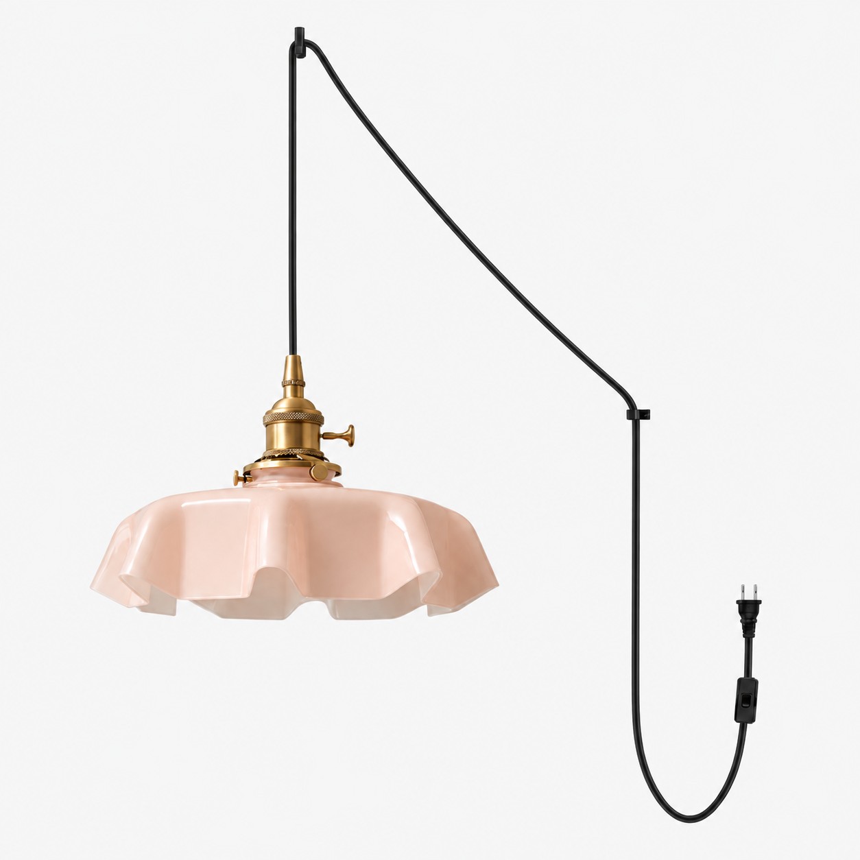 Pleated Glass Antique Brass Plug-In Swag Pendant