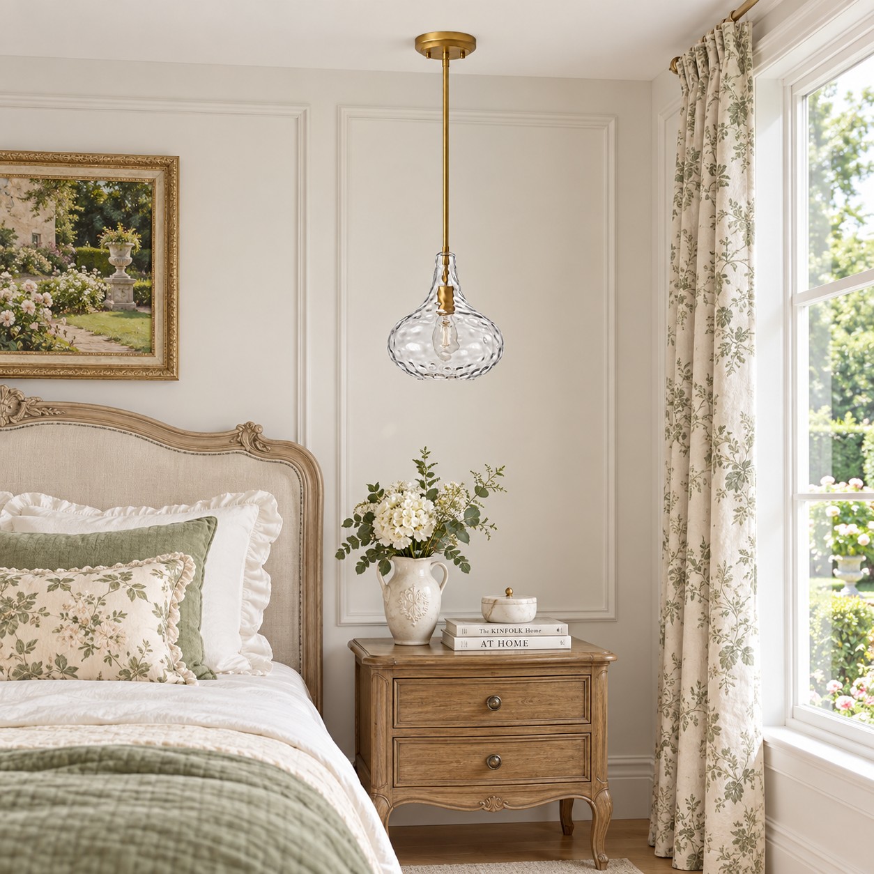 Lampadario a sospensione vintage in vetro con altezza regolabile.
