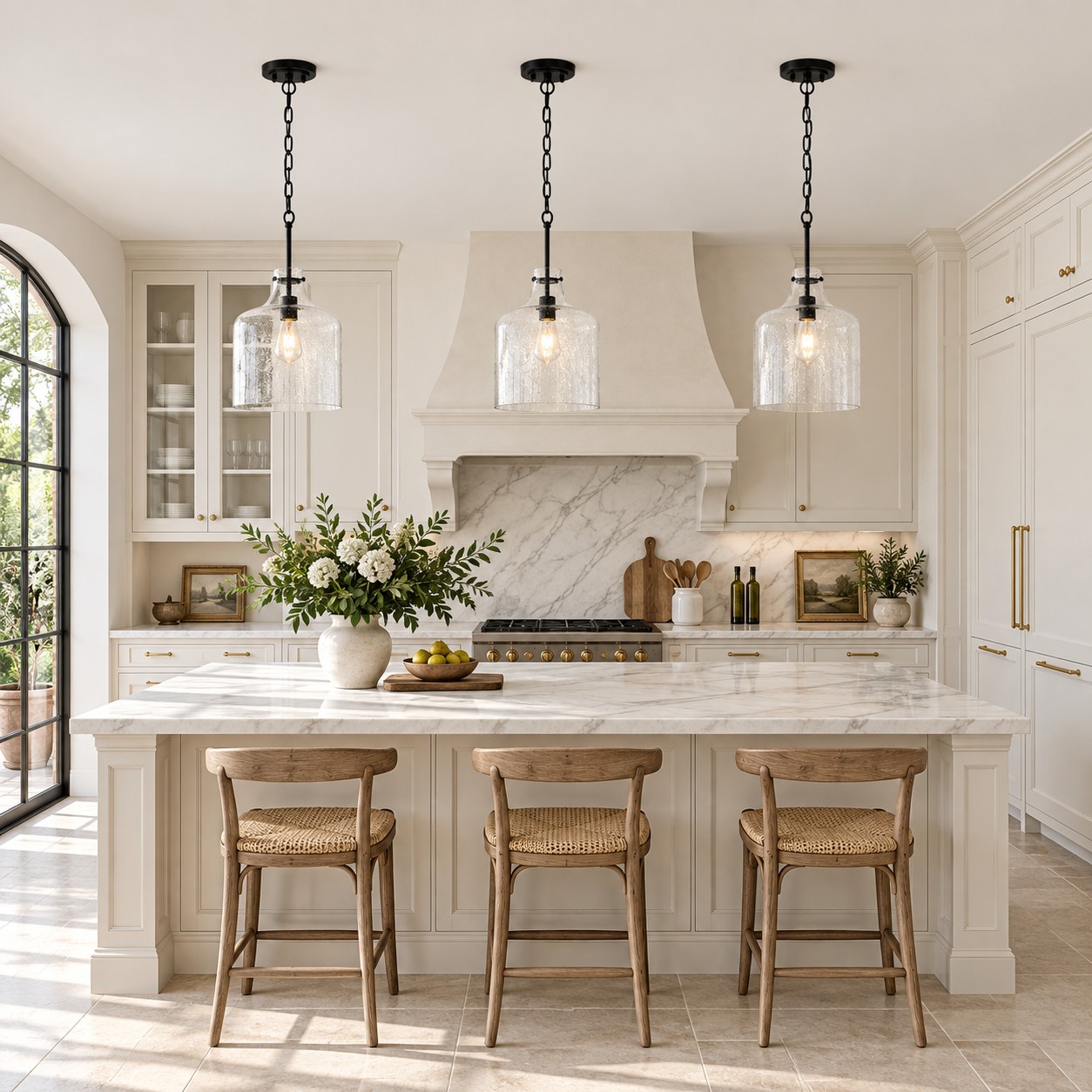 L&aacute;mpara colgante de cristal vintage con altura ajustable - L&aacute;mpara de metal para islas de comedor y cocina