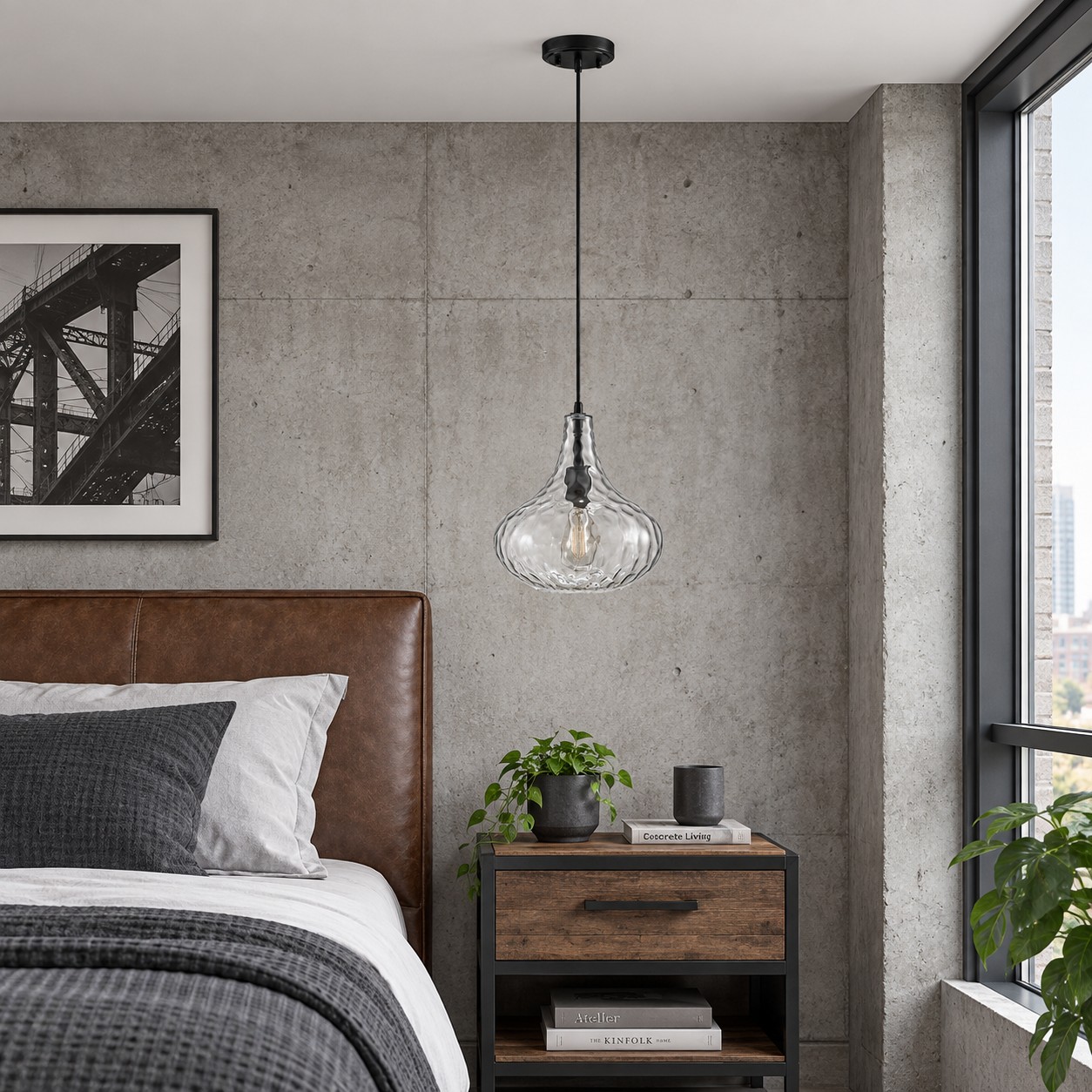 Lampadario a sospensione vintage in vetro con altezza regolabile.