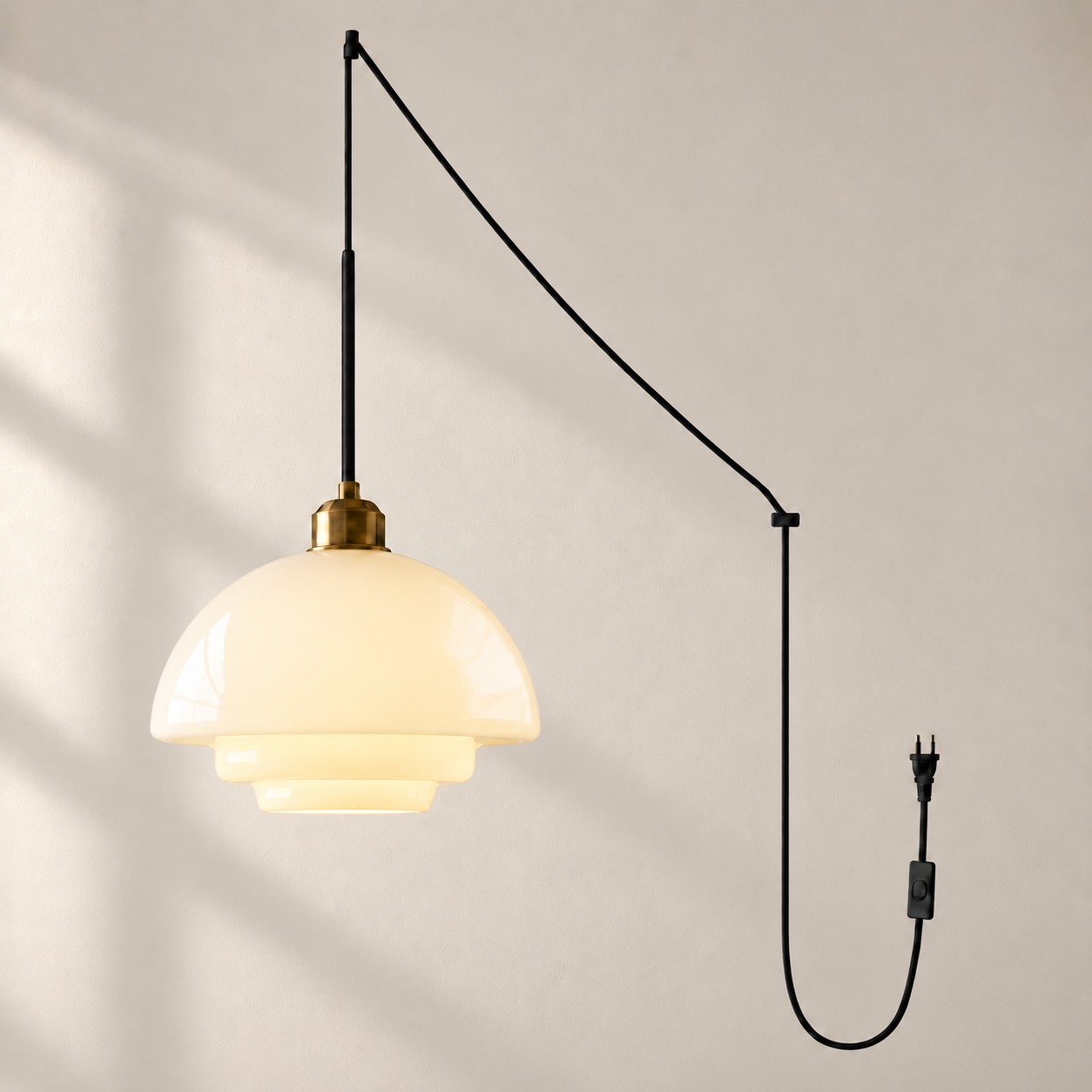 Vintage Milk White Glass Plug-In Pendant Light