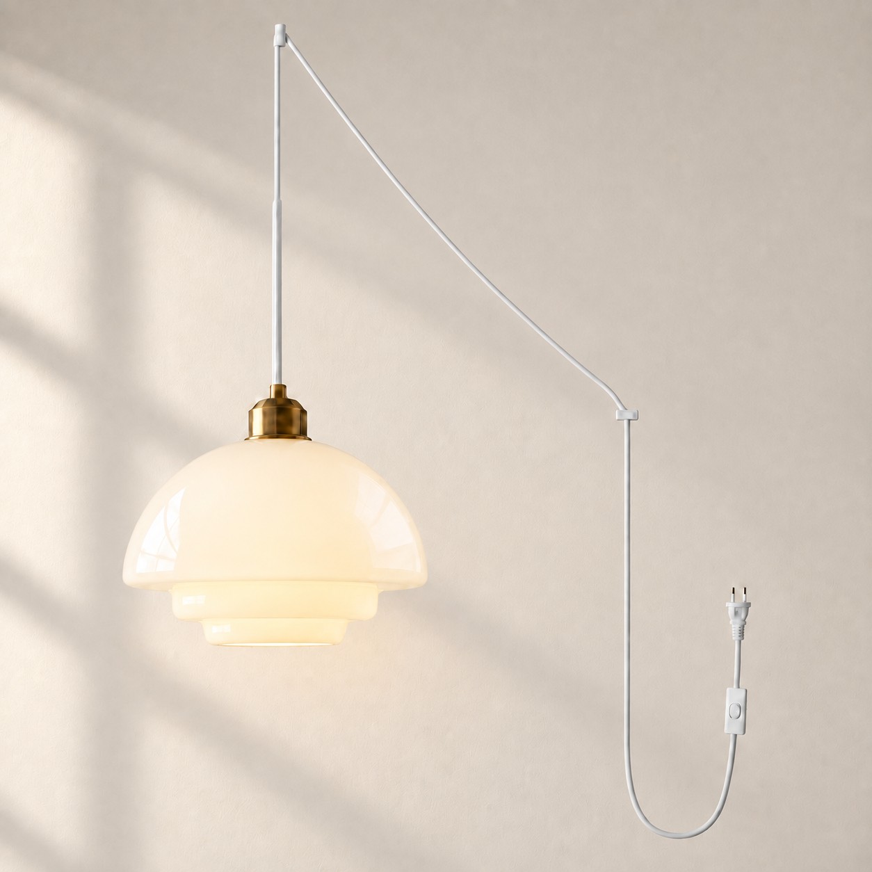 Vintage Milk White Glass Plug-In Pendant Light