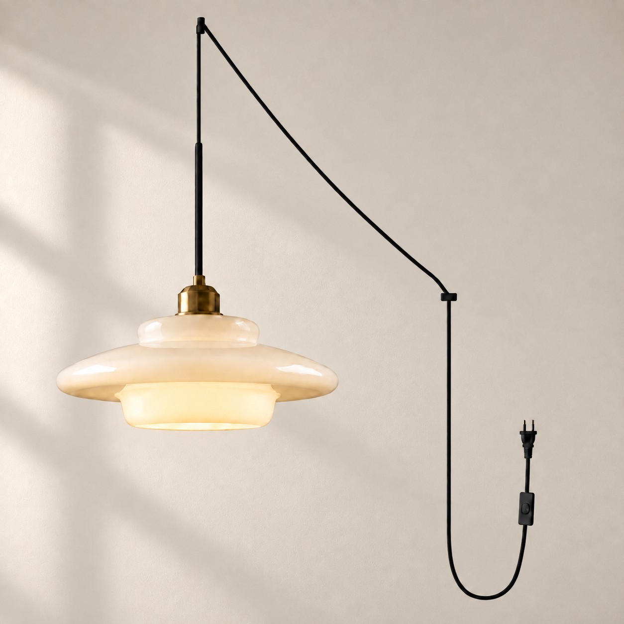 Vintage Milk White Glass Plug-In Pendant Light