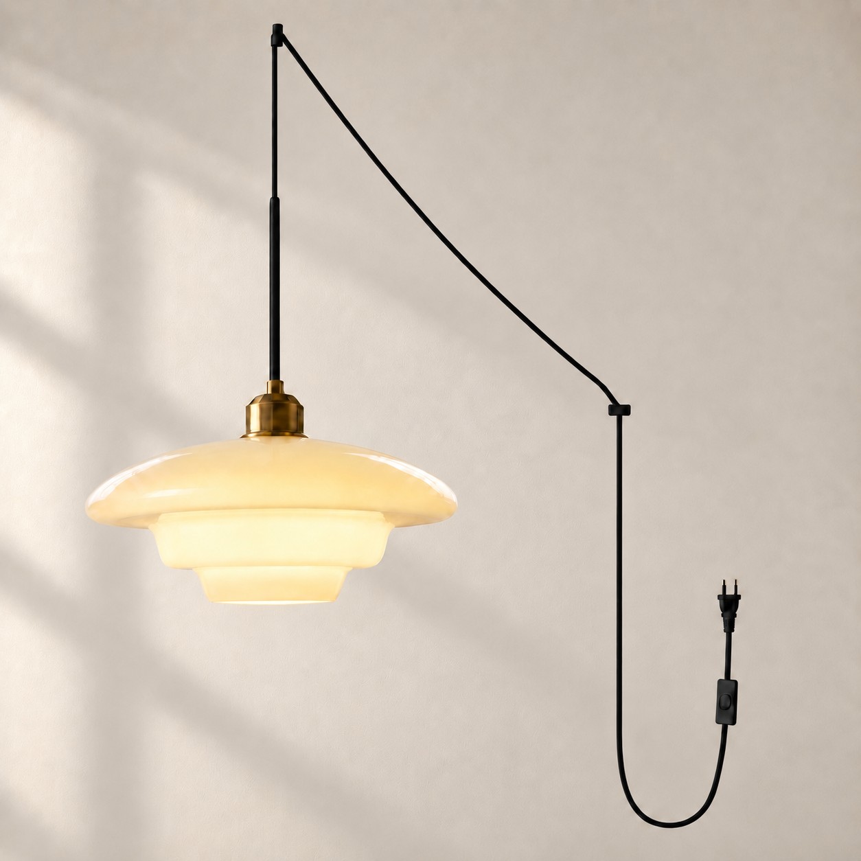 Vintage Milk White Glass Plug-In Pendant Light
