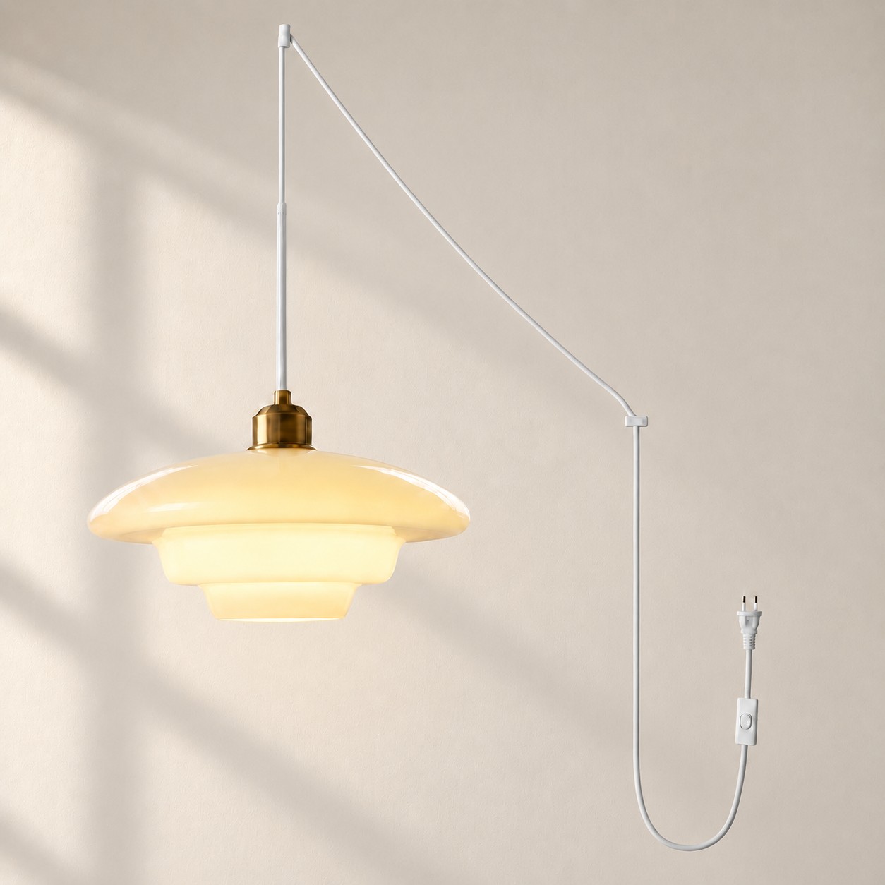Vintage Milk White Glass Plug-In Pendant Light