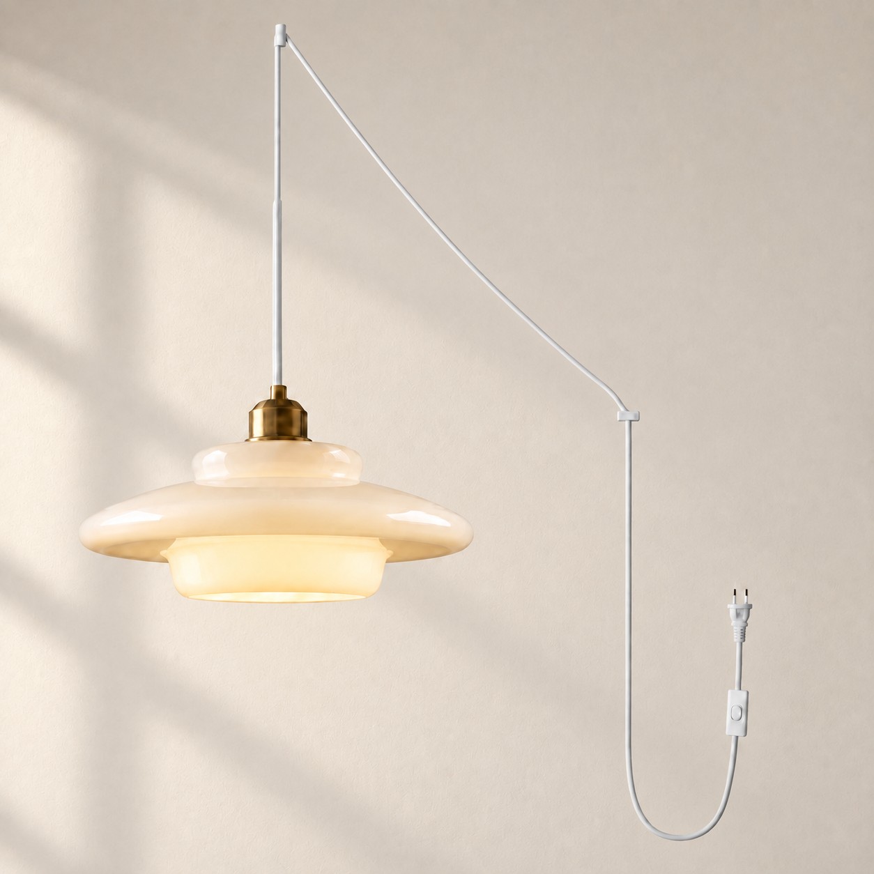 Vintage Milk White Glass Plug-In Pendant Light