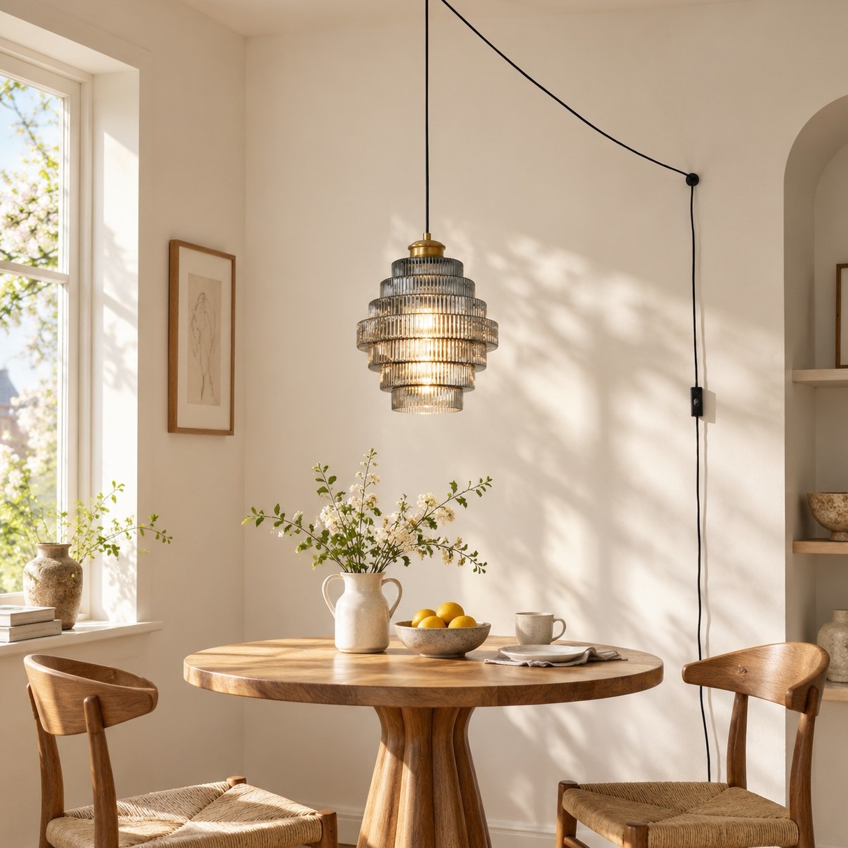 Lampada a sospensione con spina e vetro scanalato