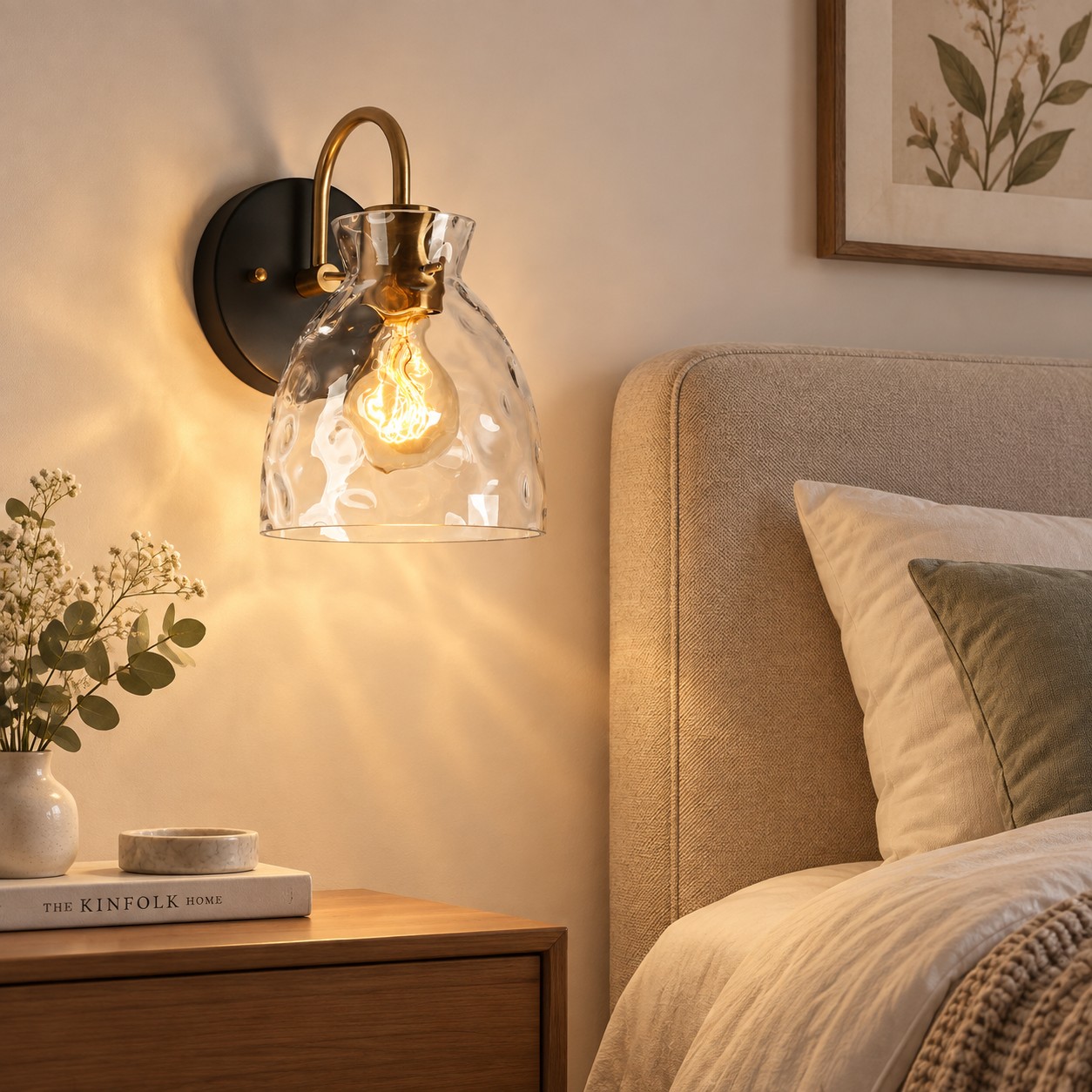 Textured Glass Armed Wall Sconce for Bathroom Lighting