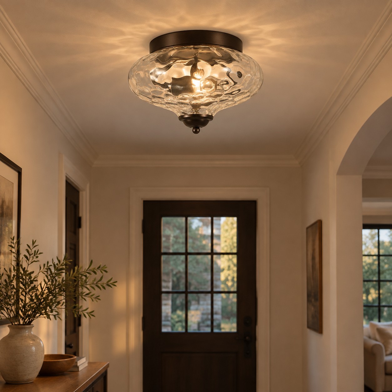 Modern Farmhouse 2-Light Hammered Water Glass Flush Mount Ceiling Light