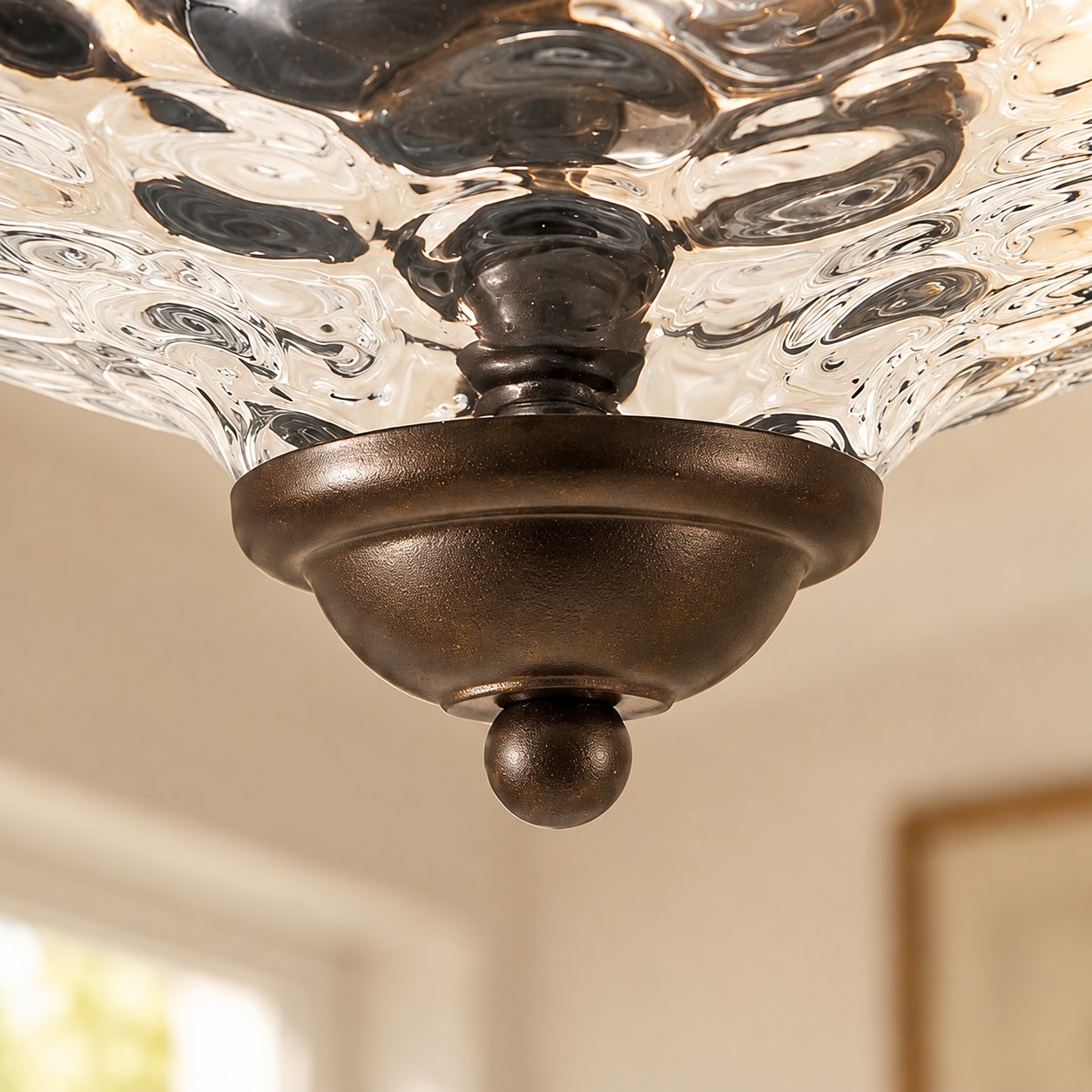 Modern Farmhouse 2-Light Hammered Water Glass Flush Mount Ceiling Light