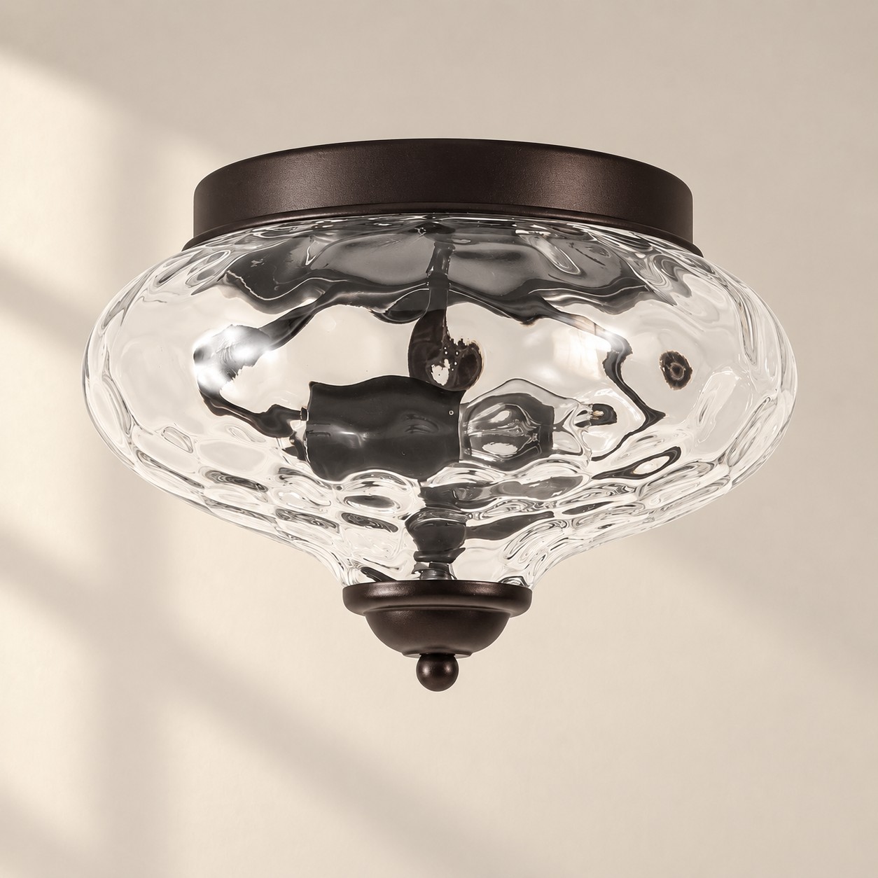Modern Farmhouse 2-Light Hammered Water Glass Flush Mount Ceiling Light