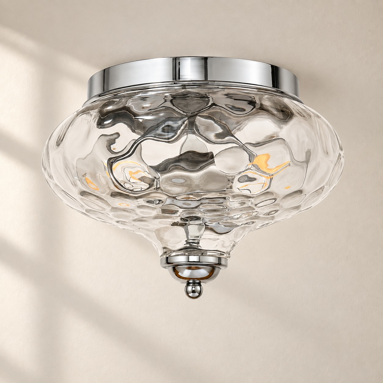 Modern Farmhouse 2-Light Hammered Water Glass Flush Mount Ceiling Light