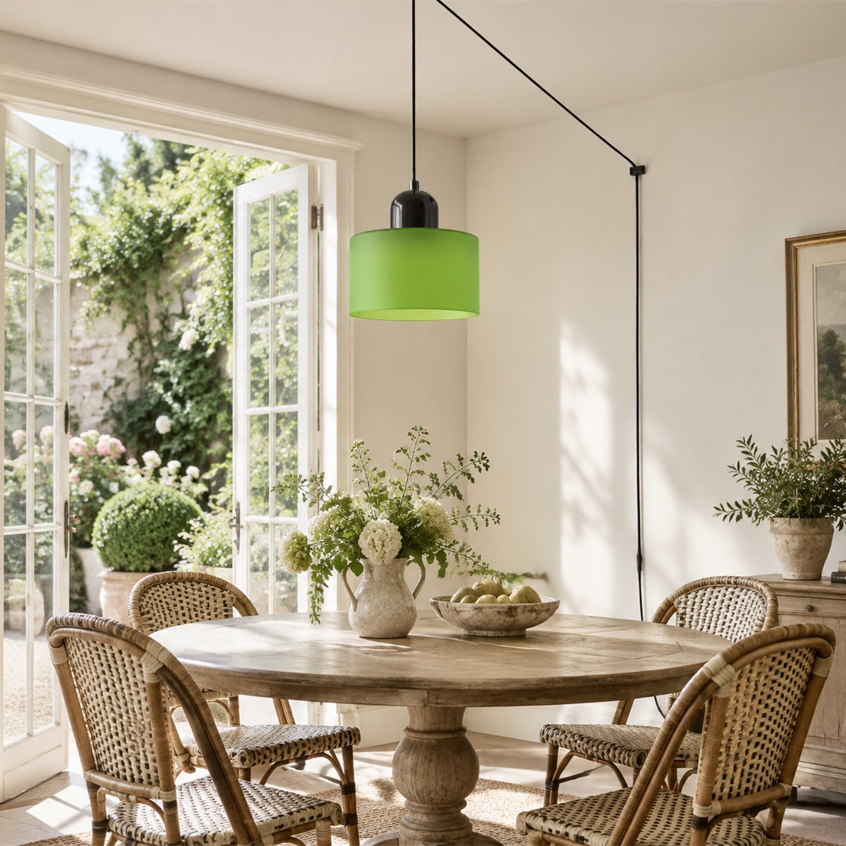 Mid‑Century Macaron Plug‑in Swag Pendant Light - Colorful Shade Hanging Lamp for Home Decor