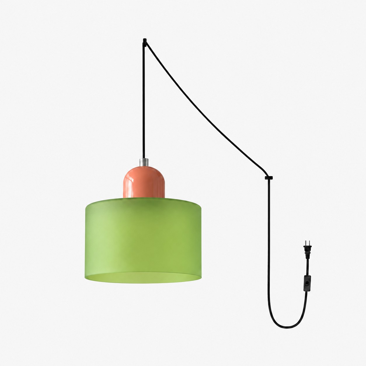 Mid‑Century Macaron Plug‑in Swag Pendant Light - Colorful Shade Hanging Lamp for Home Decor