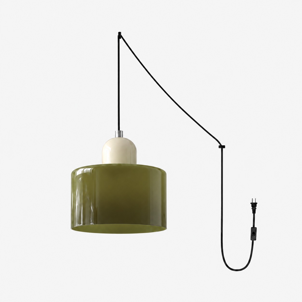 Mid‑Century Macaron Plug‑in Swag Pendant Light - Colorful Shade Hanging Lamp for Home Decor