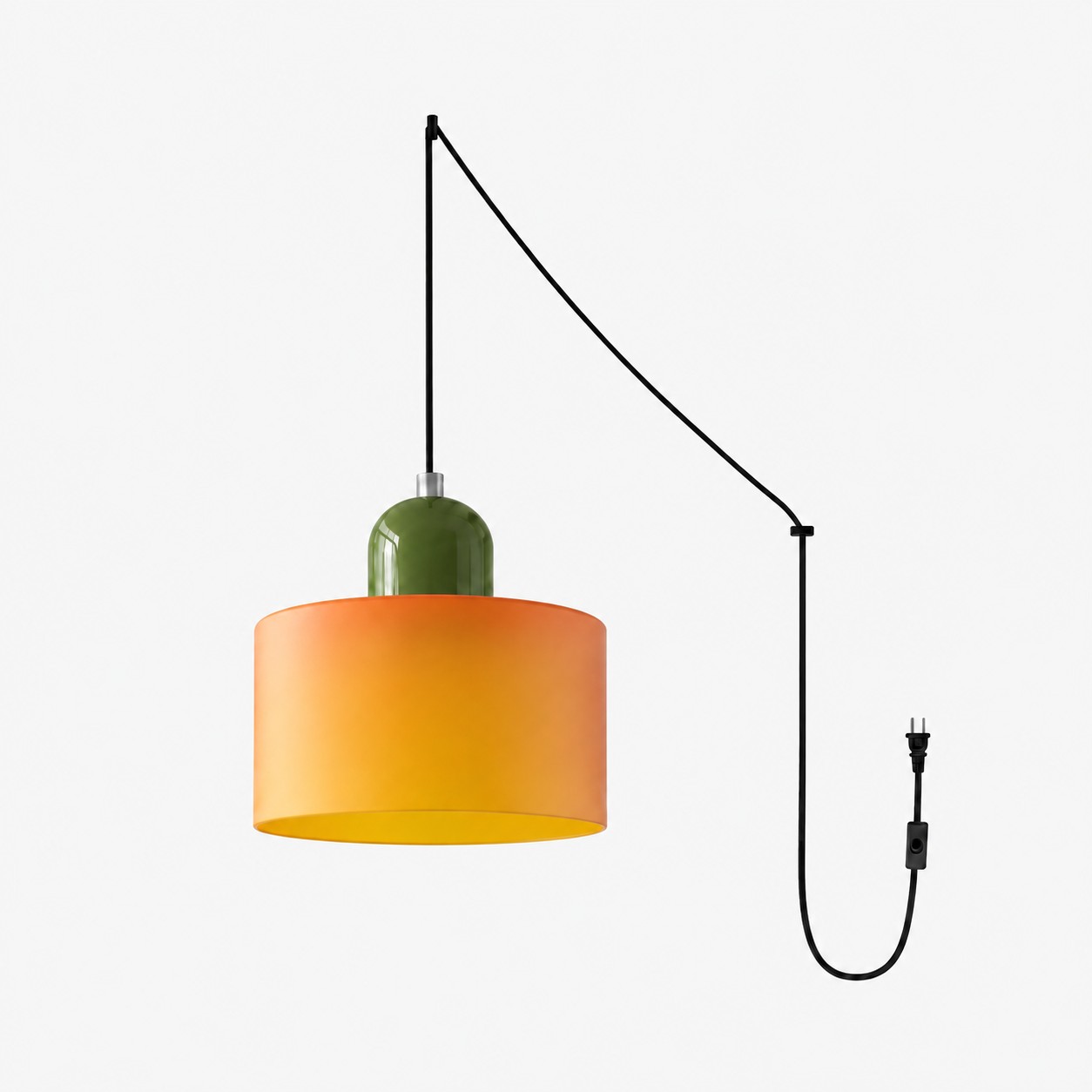 Mid‑Century Macaron Plug‑in Swag Pendant Light - Colorful Shade Hanging Lamp for Home Decor