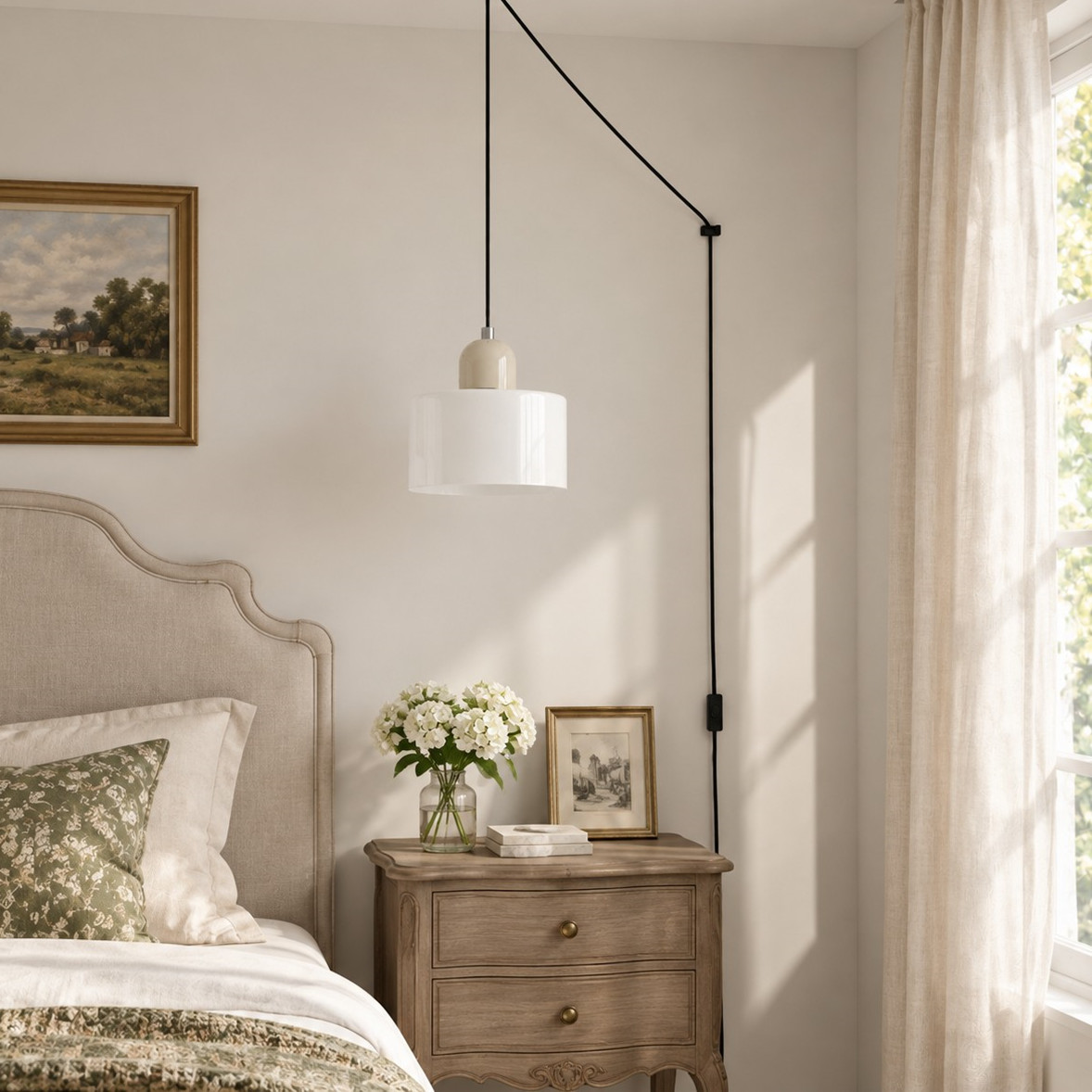 Mid‑Century Macaron Plug‑in Swag Pendant Light - Colorful Shade Hanging Lamp for Home Decor